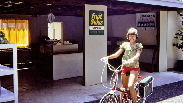 A young Tonia Soljian on a bicycle