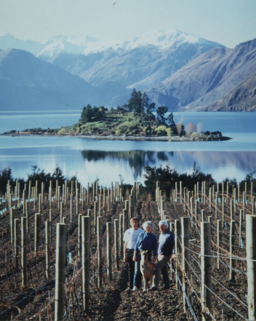 People standing in Rippon Vineyard next to lake Wanaka