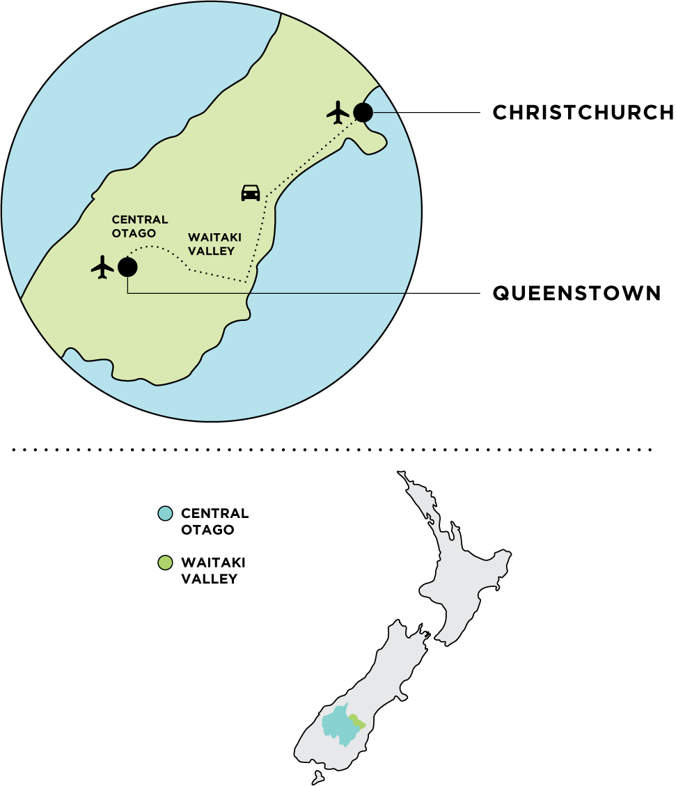 Simple map of Central Otago and Waitaki Valley.