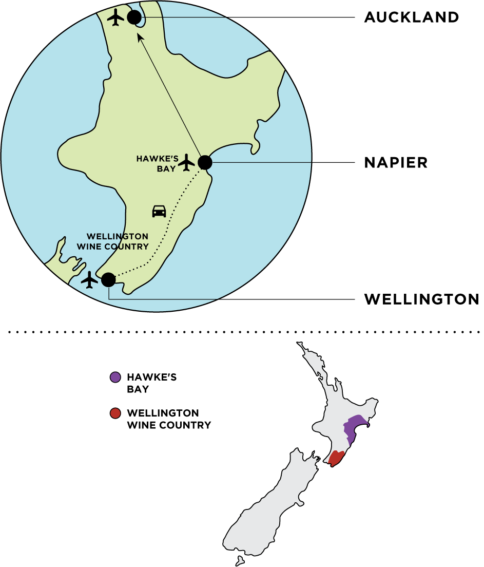 Simple map of Wellington and Hawke's Bay in New Zealand.