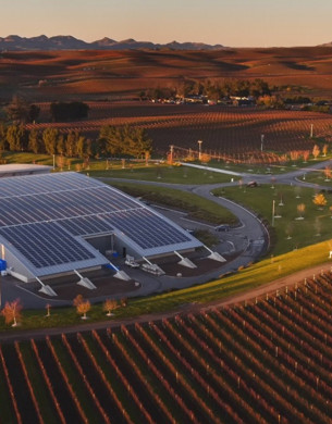 Solar panels seen from above at Yealands Vineyard